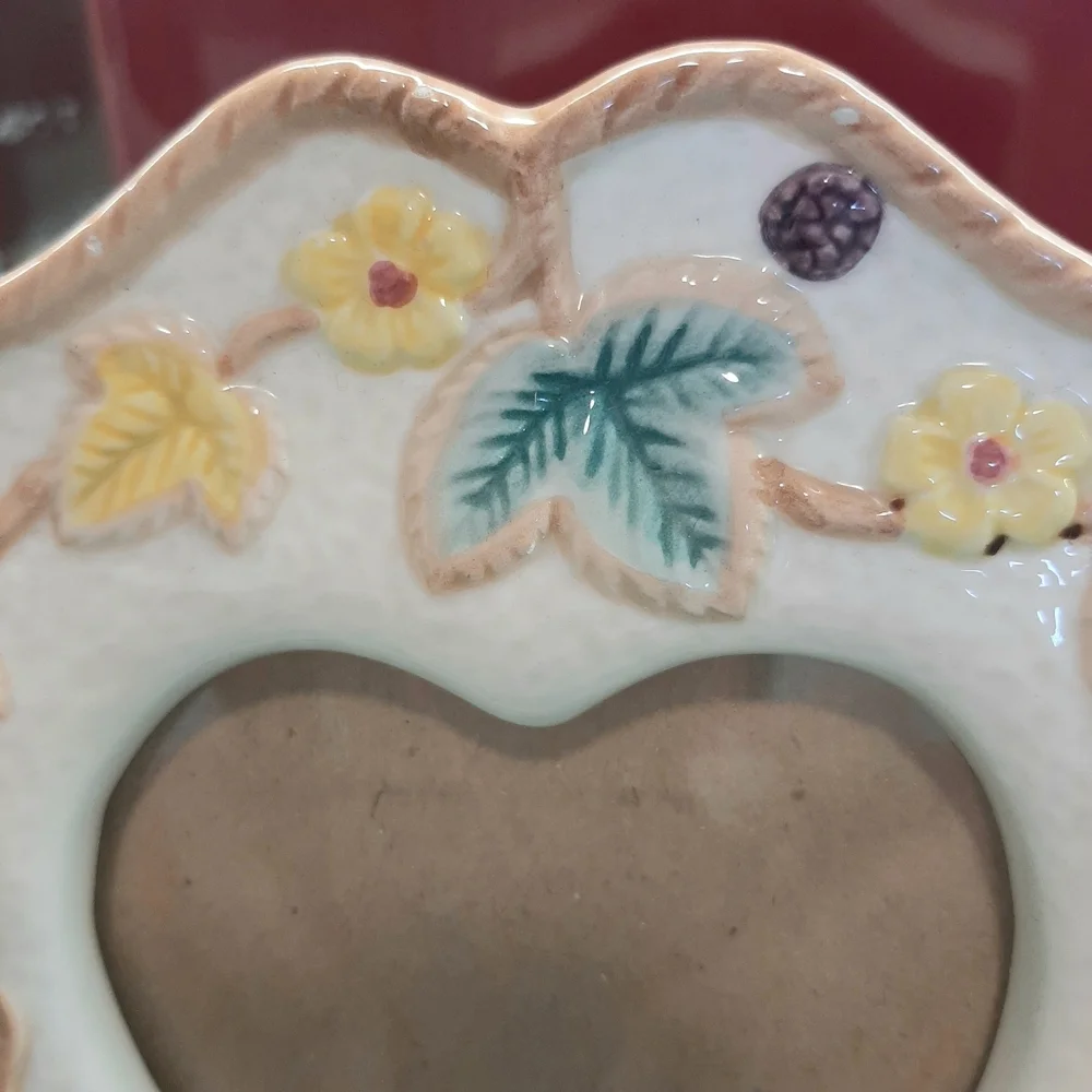 Cream and Green Heart Picture Frame with Floral Accents